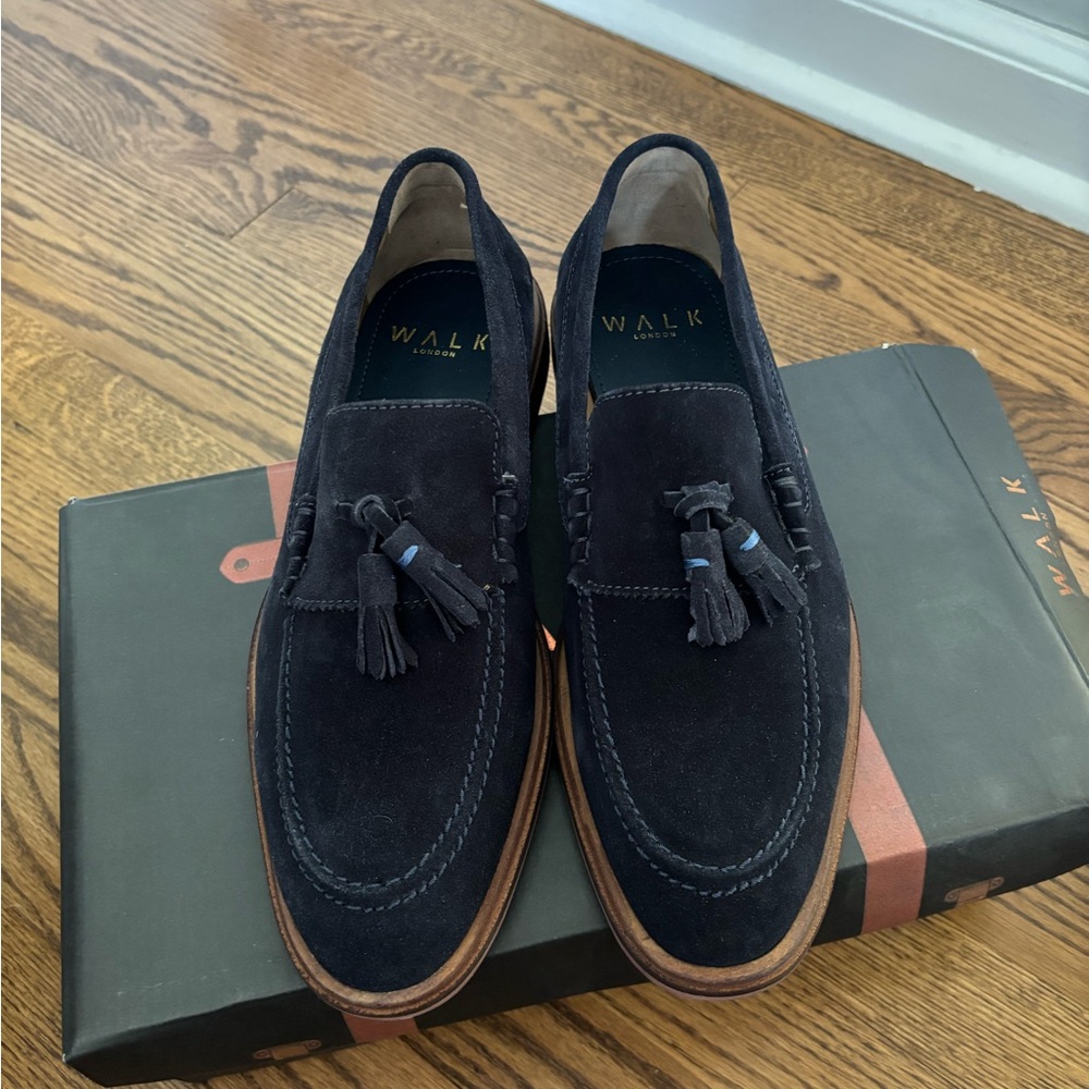Walk London Navy West Suede Loafers